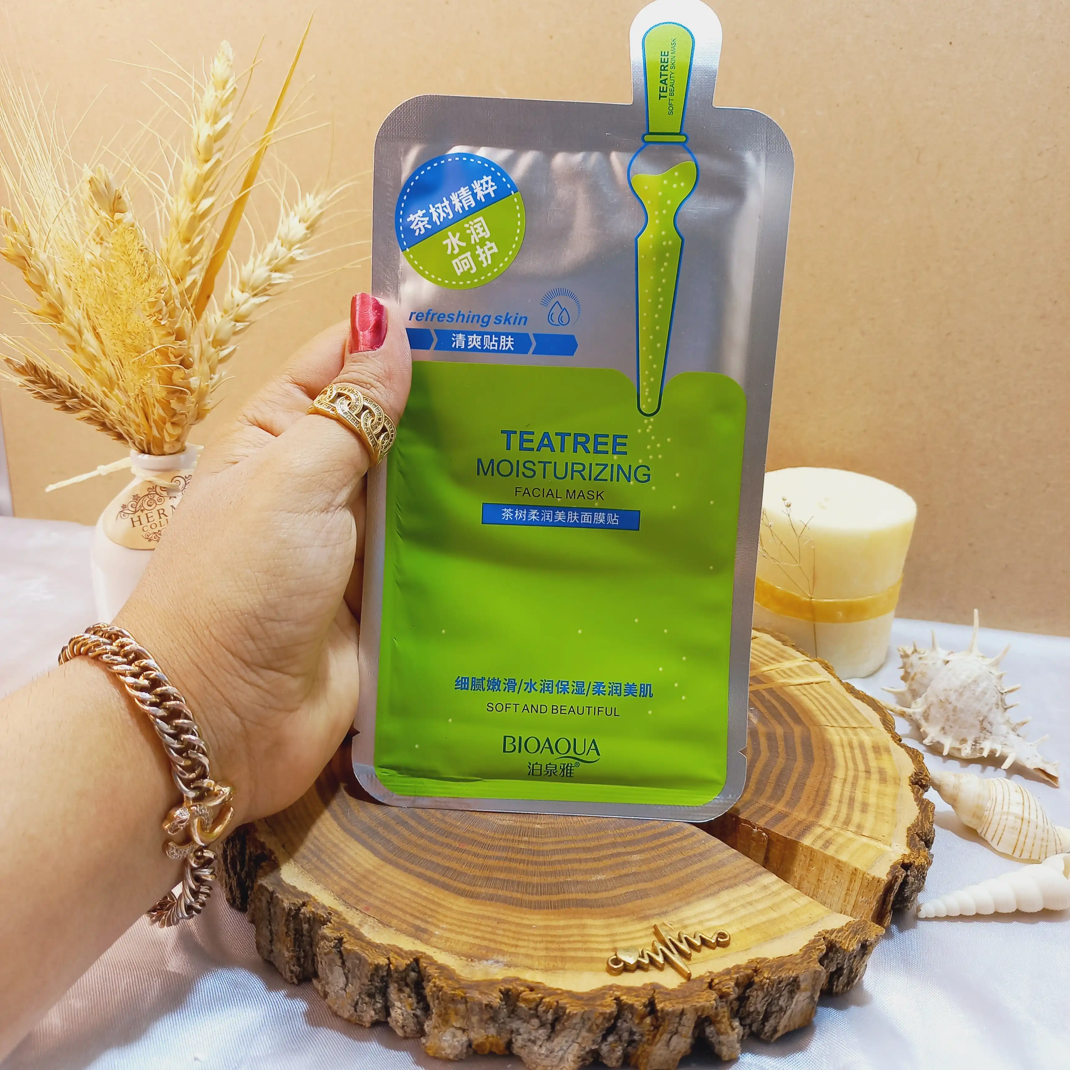 ماسک ورقه ای ترمیم کننده و ضد آکنه درخت چای سبز اصلی بیوآکوا BIOAQUA کد 9346 |